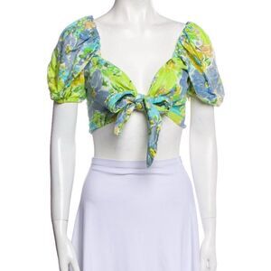 Floral Puff Sleeve Tie-Front Top